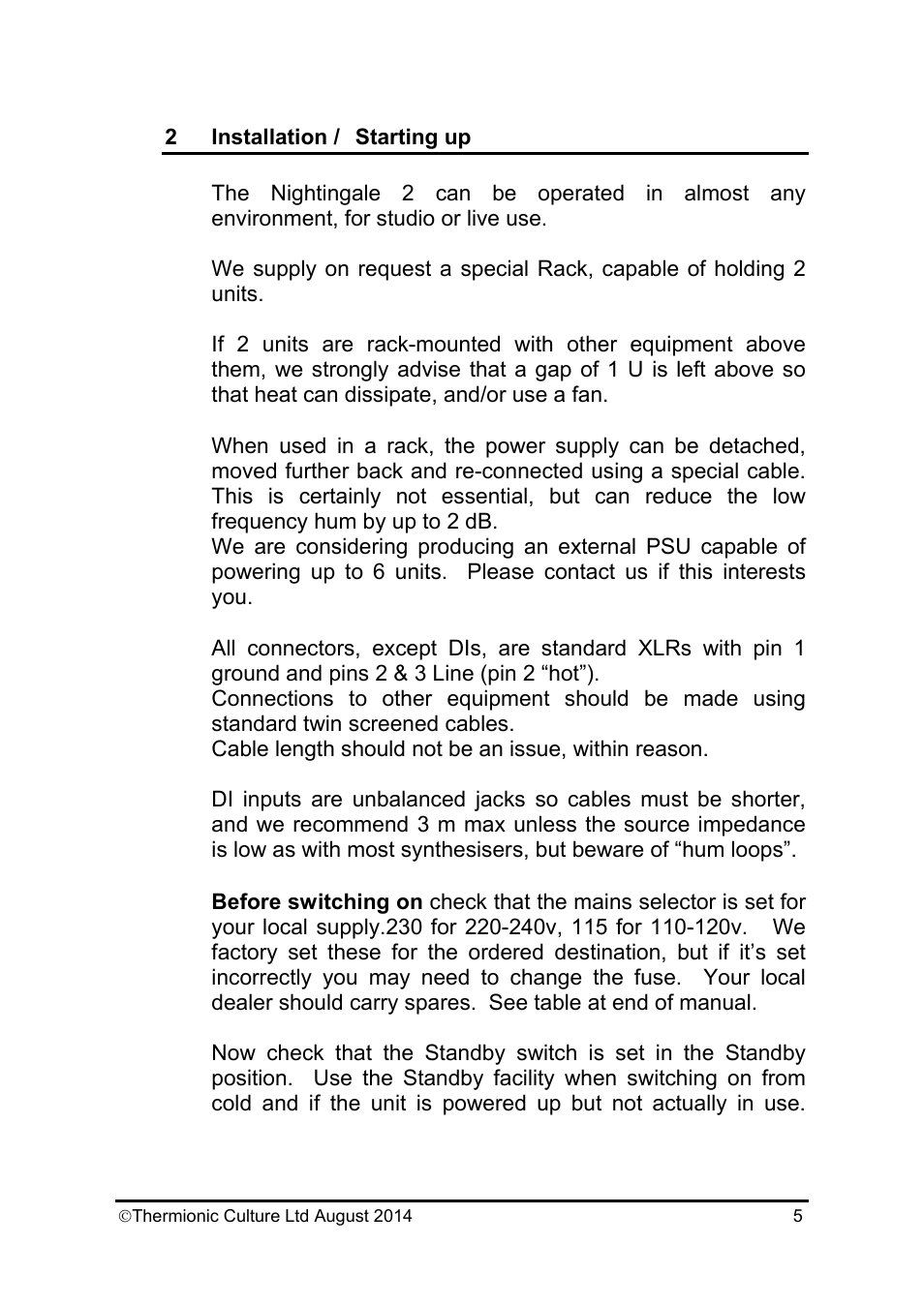 Thermionic Culture THE NIGHTINGALE 2 Dual mic. Amp/equaliser+ compressor User Manual | Page 6 / 20