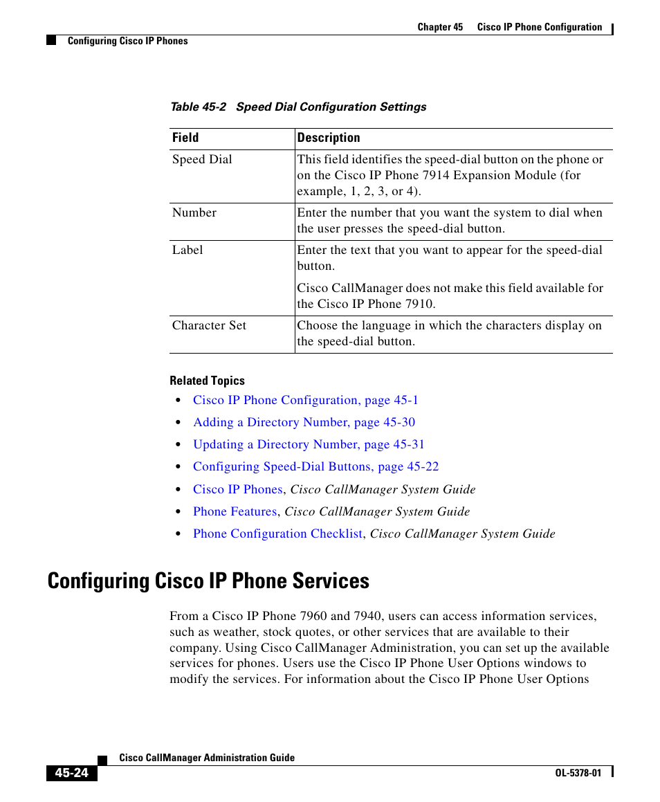 Configuring cisco ip phone services, Table 45-2 | Cisco OL-5378-01 User Manual | Page 24 / 42