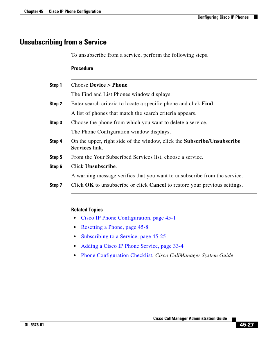 Unsubscribing from a service | Cisco OL-5378-01 User Manual | Page 27 / 42