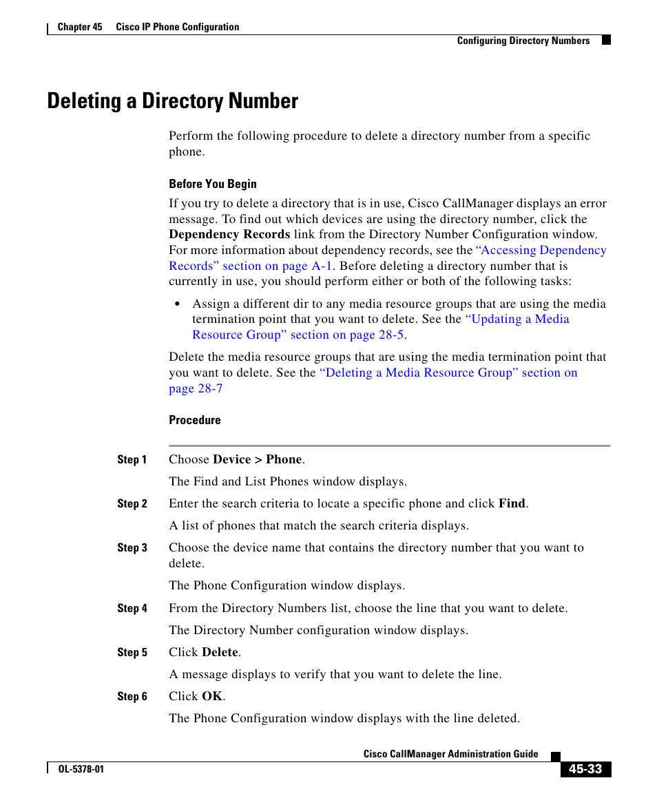 Deleting a directory number | Cisco OL-5378-01 User Manual | Page 33 / 42