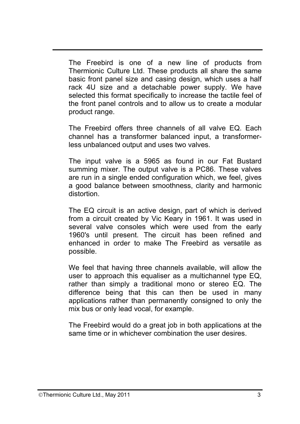 Thermionic Culture THE FREEBIRD 3  channel equalizer User Manual | Page 4 / 14