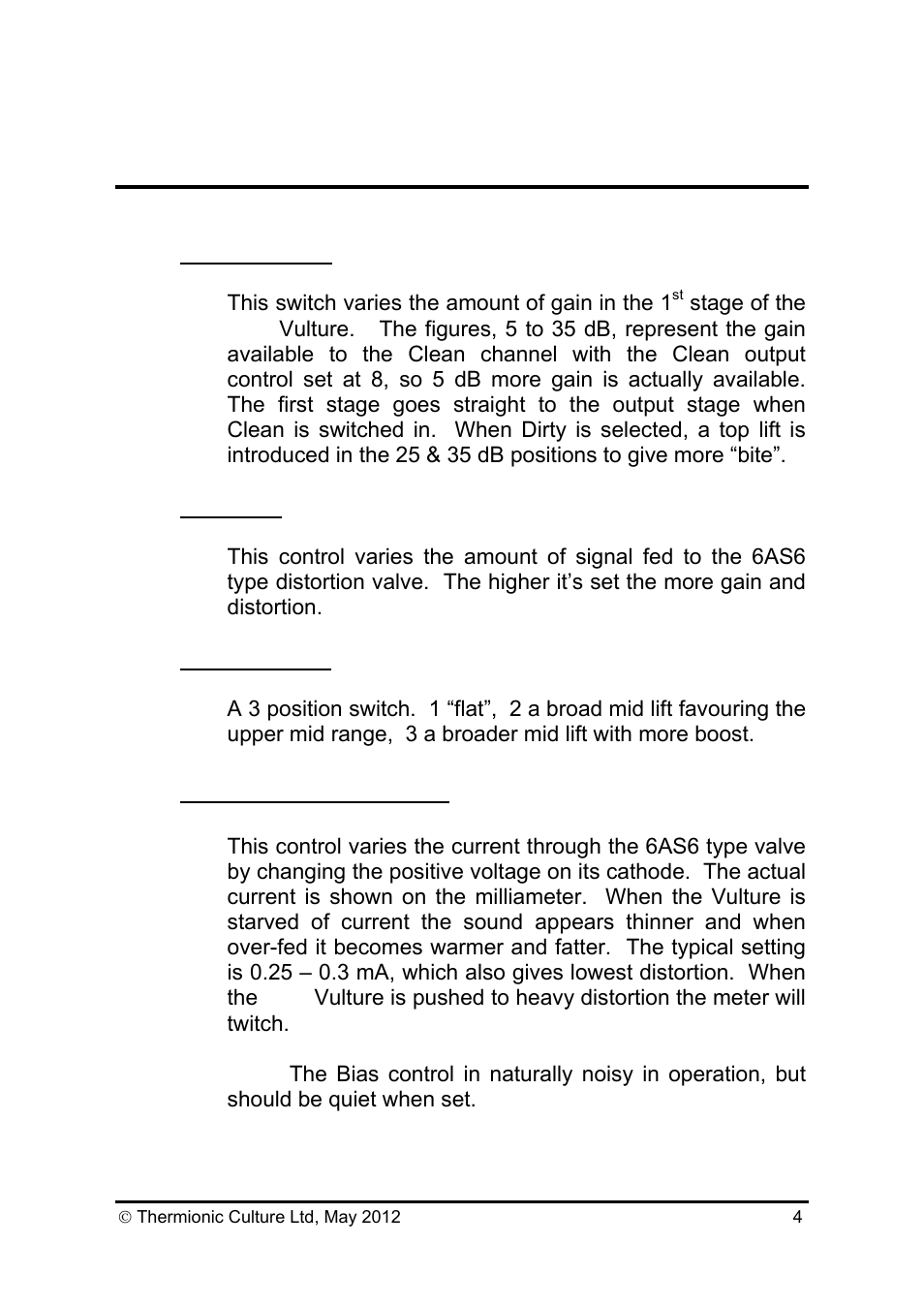 Thermionic Culture THE SOLO VULTURE High Gain Distortion Unit User Manual | Page 5 / 13