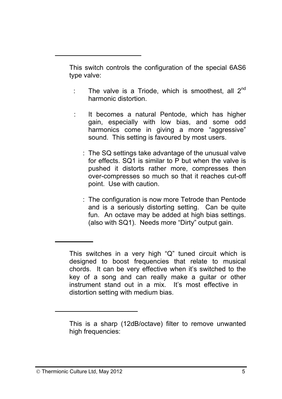 Thermionic Culture THE SOLO VULTURE High Gain Distortion Unit User Manual | Page 6 / 13