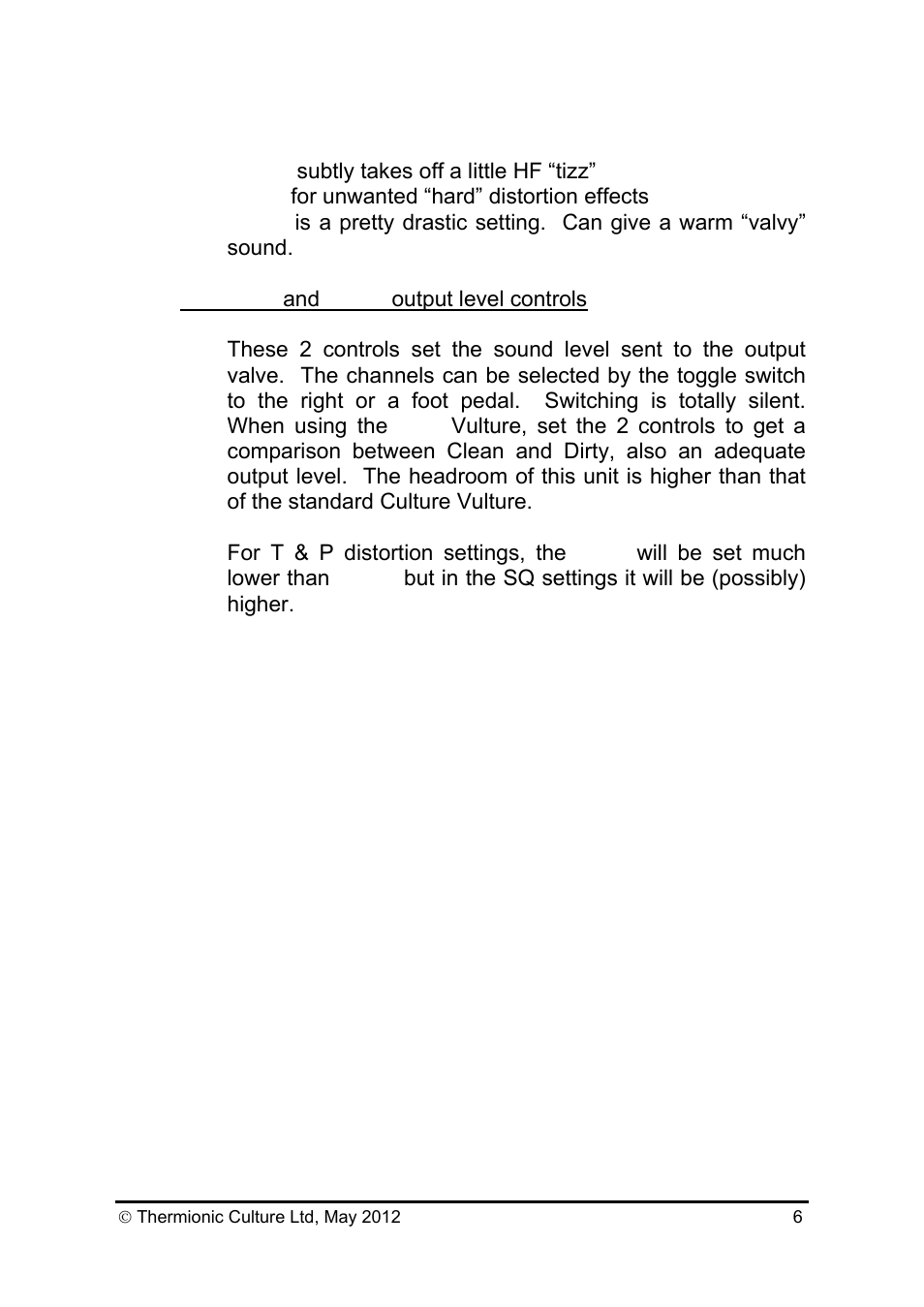 Thermionic Culture THE SOLO VULTURE High Gain Distortion Unit User Manual | Page 7 / 13