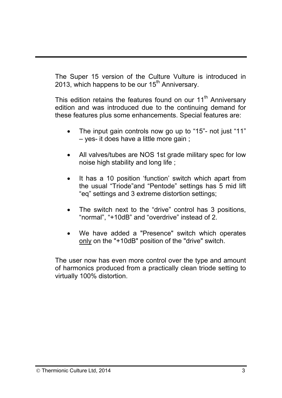 Thermionic Culture THE CULTURE VULTURE SUPER 15 Stereo Valve Distortion User Manual | Page 4 / 14