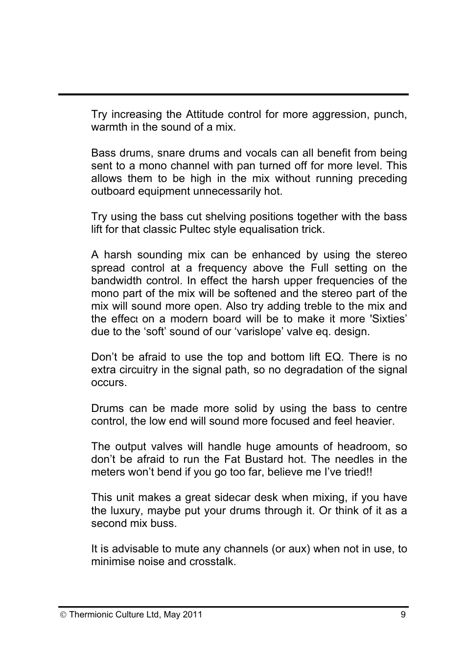 Thermionic Culture THE FAT BUSTARD II 12 Channel Summing mixer User Manual | Page 10 / 15