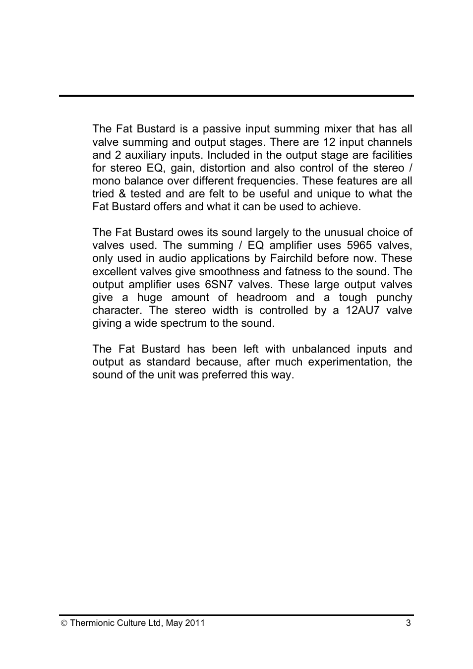 Thermionic Culture THE FAT BUSTARD II 12 Channel Summing mixer User Manual | Page 4 / 15