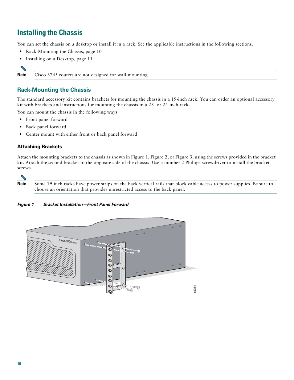 Installing the chassis, Rack-mounting the chassis | Cisco 3745 User Manual | Page 10 / 32