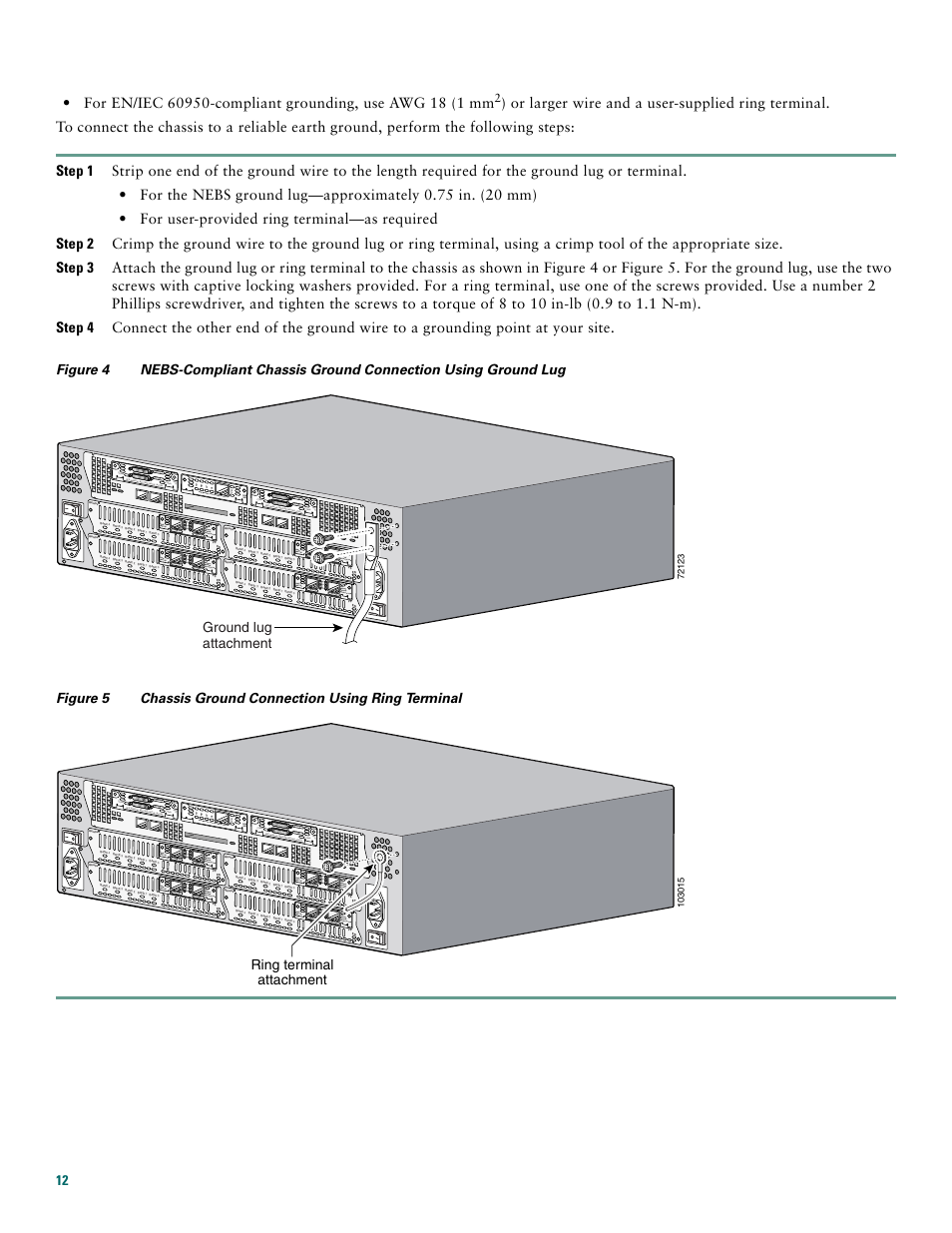 See man ual befo re insta llation, Ground lug attachment, Ring terminal attachment | Cisco 3745 User Manual | Page 12 / 32