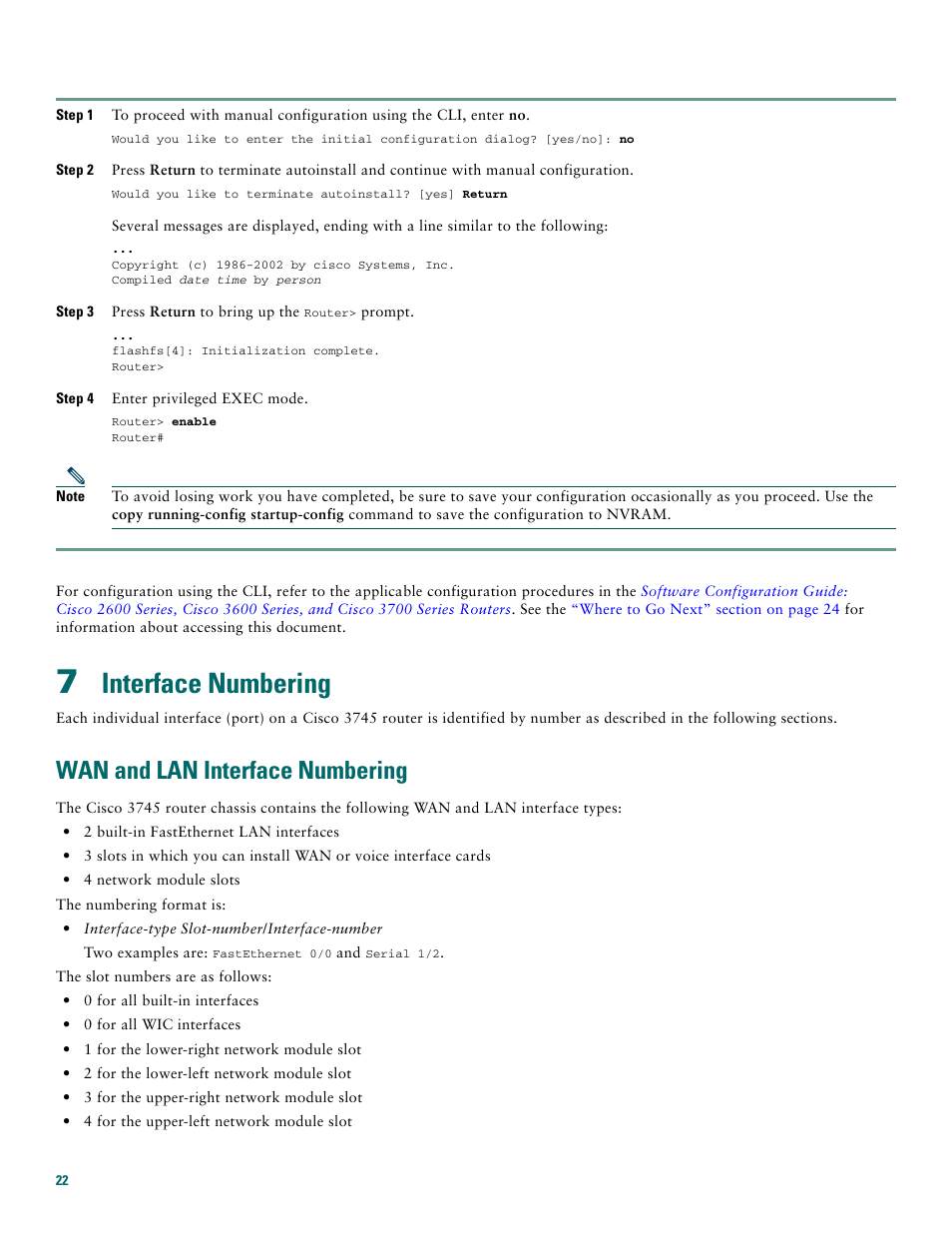 7 interface numbering, Wan and lan interface numbering, Interface numbering | Cisco 3745 User Manual | Page 22 / 32