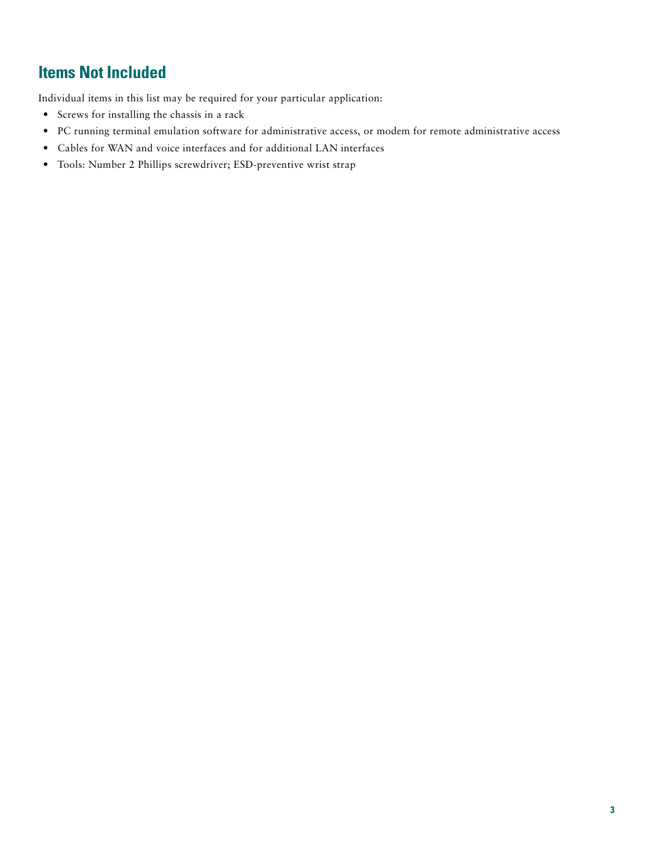 Items not included | Cisco 3745 User Manual | Page 3 / 32