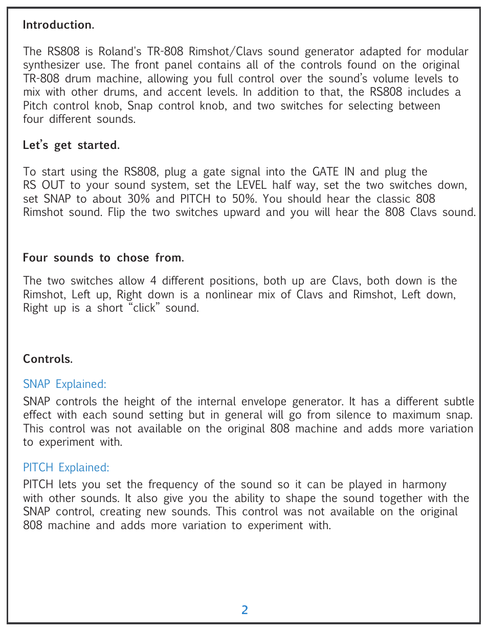 Tiptop RS808 Rimshot/Claves User Manual | Page 2 / 4