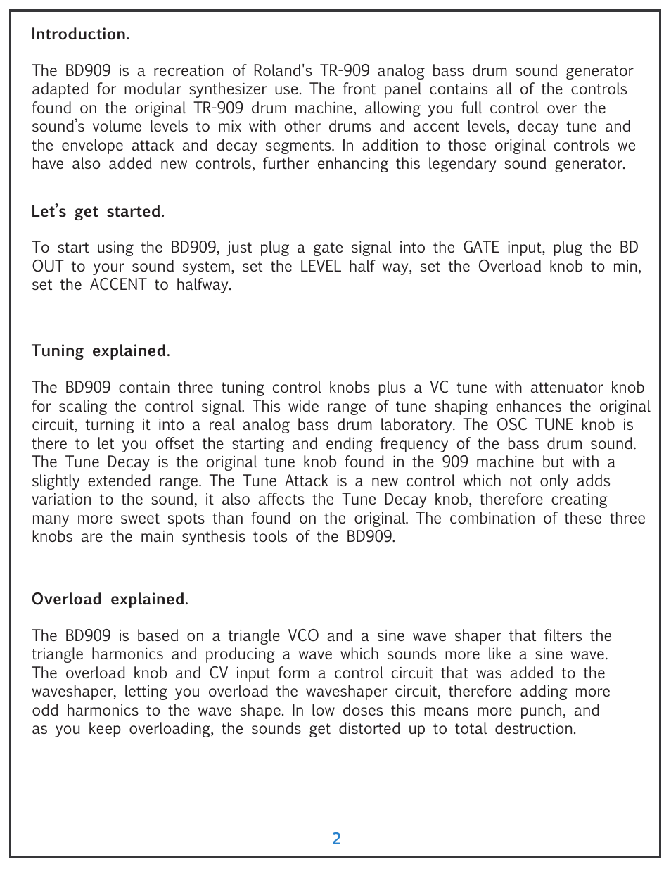 Tiptop BD909 Bass Drum User Manual | Page 2 / 5