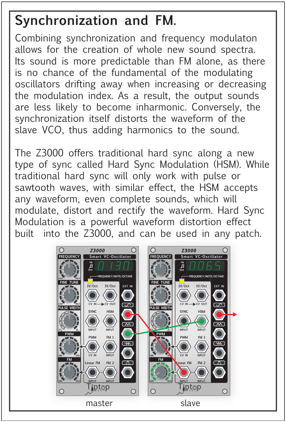 Synchronization and fm, Master slave, Tipt p | Tiptop Z3000 Smzrt VCO User Manual | Page 17 / 19