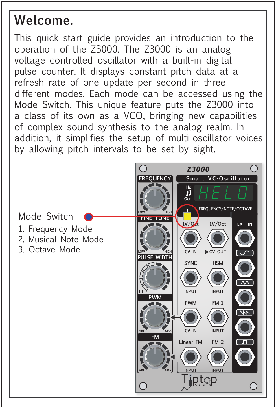 Welcome, Tipt p | Tiptop Z3000 Smzrt VCO User Manual | Page 3 / 19