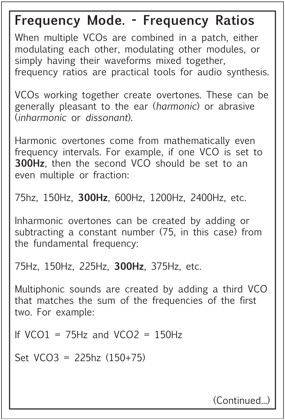Frequency mode. - frequency ratios | Tiptop Z3000 Smzrt VCO User Manual | Page 5 / 19