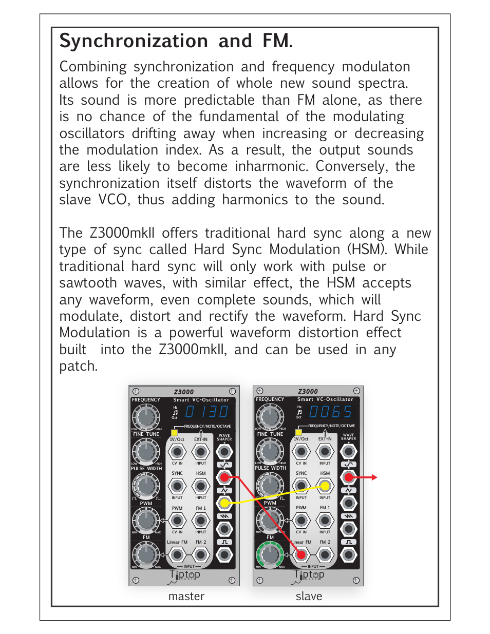 Synchronization and fm, Master slave, Tipt p | Tiptop Z3000 Smzrt VCO MKII User Manual | Page 17 / 20
