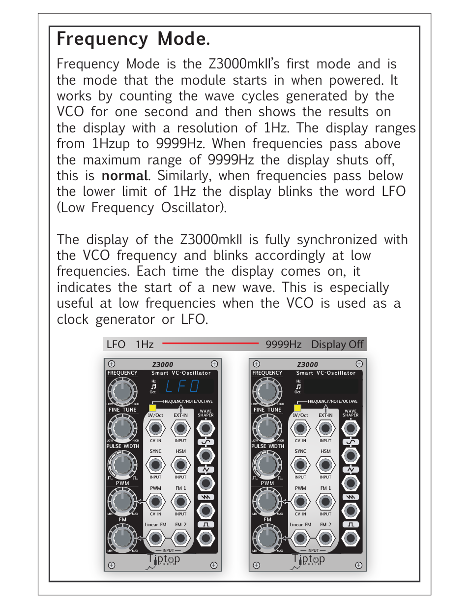 Frequency mode, Tipt p | Tiptop Z3000 Smzrt VCO MKII User Manual | Page 4 / 20