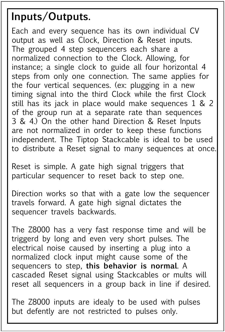 Inputs/outputs | Tiptop Z8000 Matrix Sequencer User Manual | Page 4 / 7