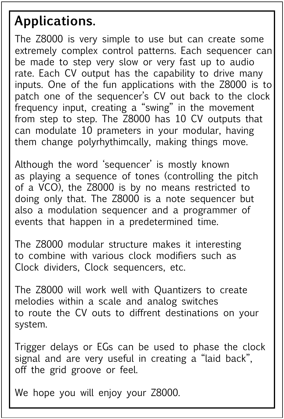 Applications | Tiptop Z8000 Matrix Sequencer User Manual | Page 6 / 7