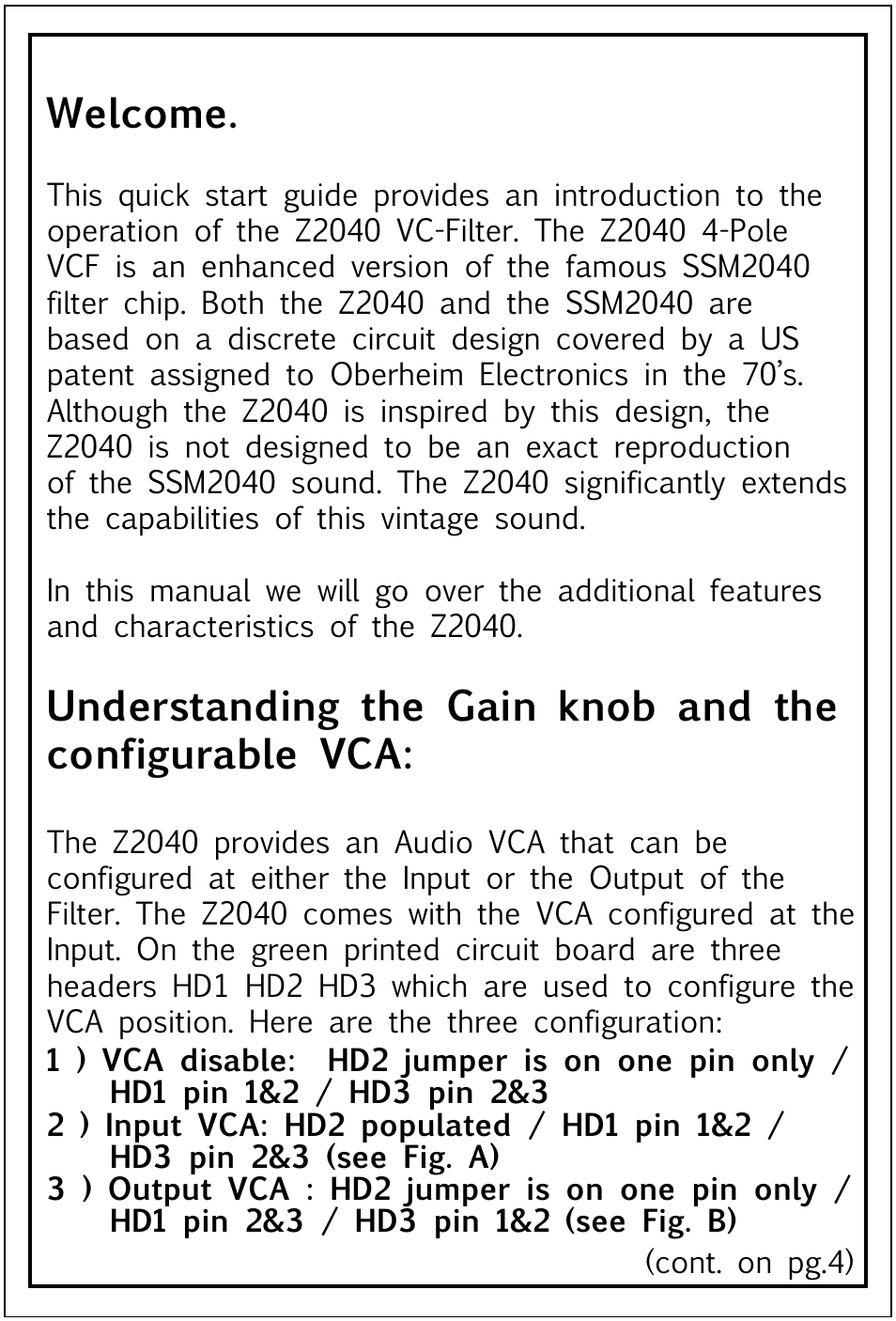 Welcome | Tiptop Z2040 4-Pole VCF User Manual | Page 3 / 10