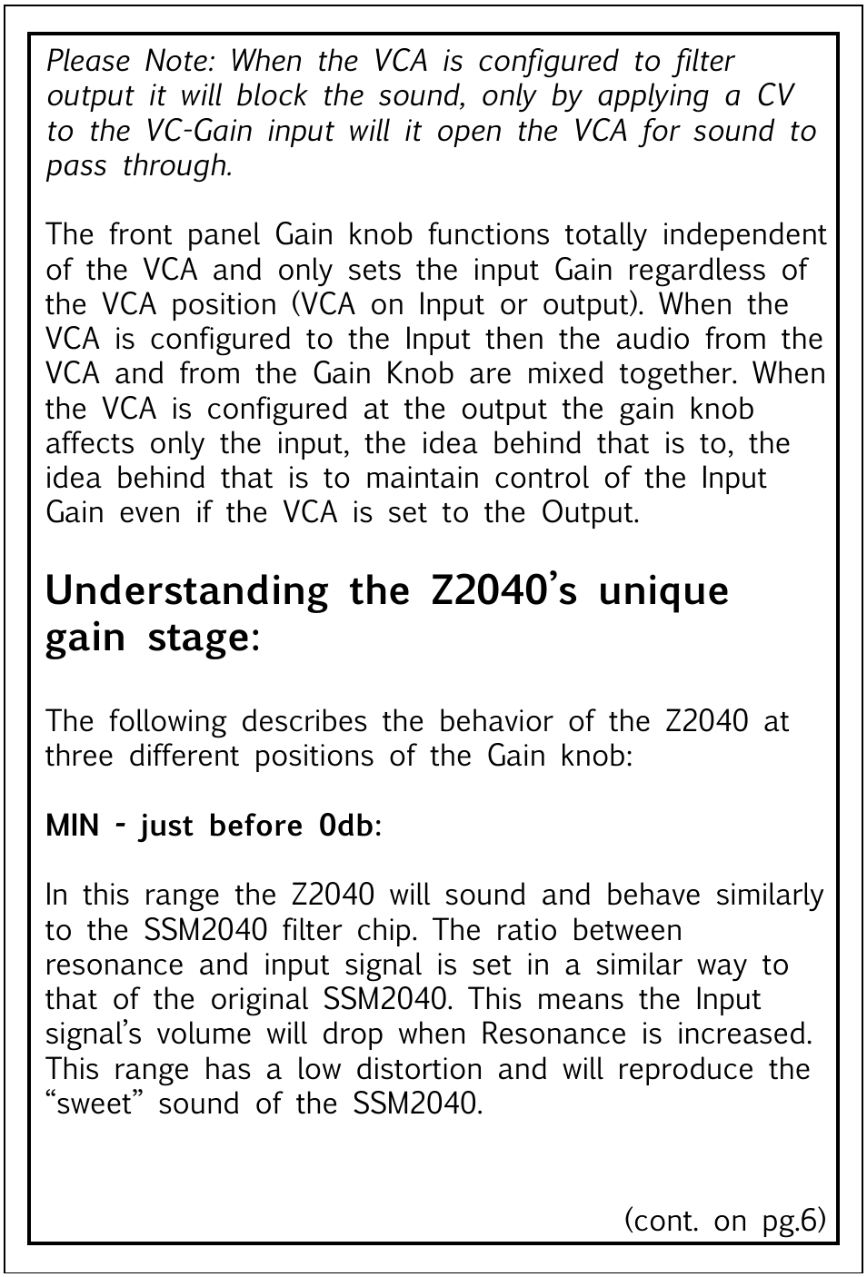 Understanding the z2040’s unique gain stage | Tiptop Z2040 4-Pole VCF User Manual | Page 5 / 10