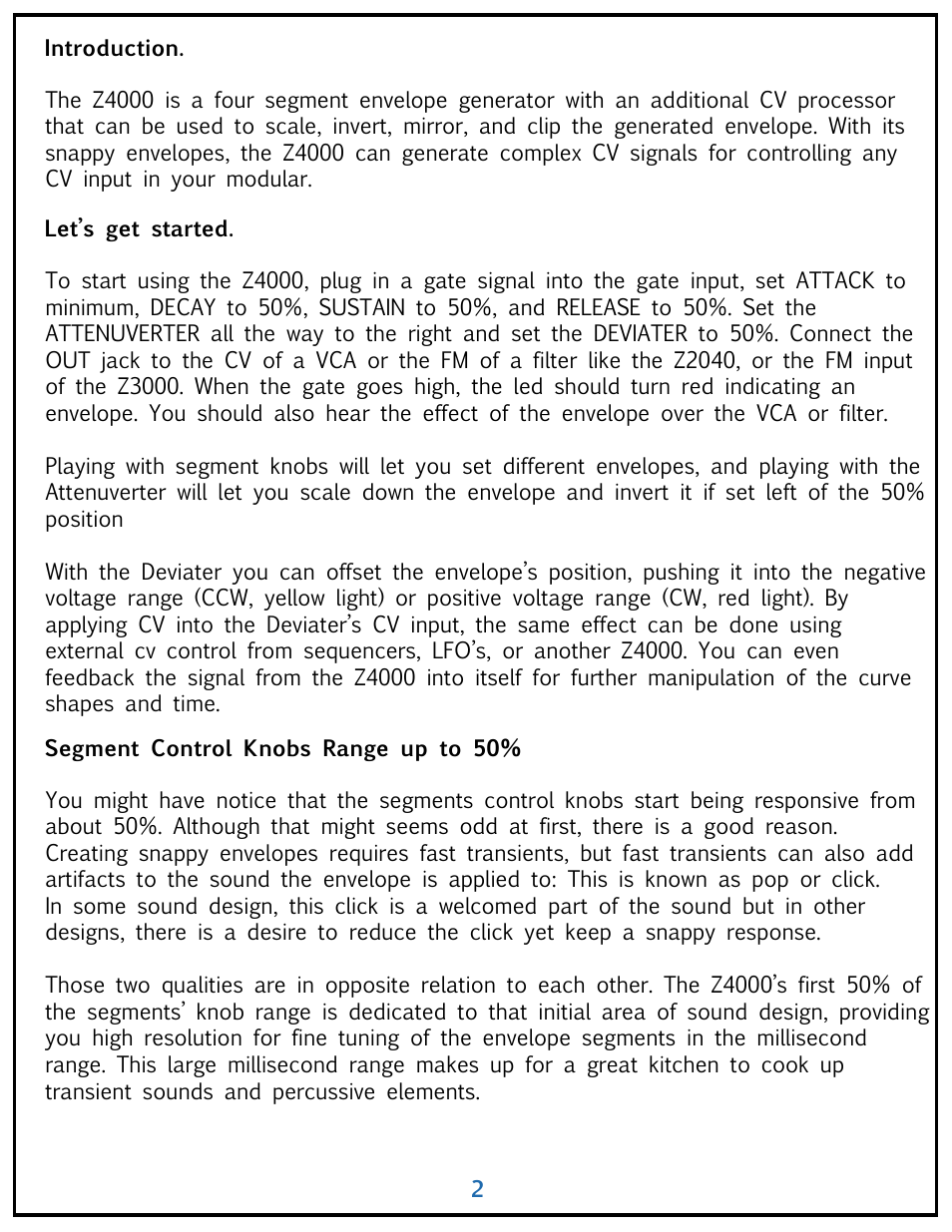 Tiptop Z4000 Envelope Generator User Manual | Page 2 / 4