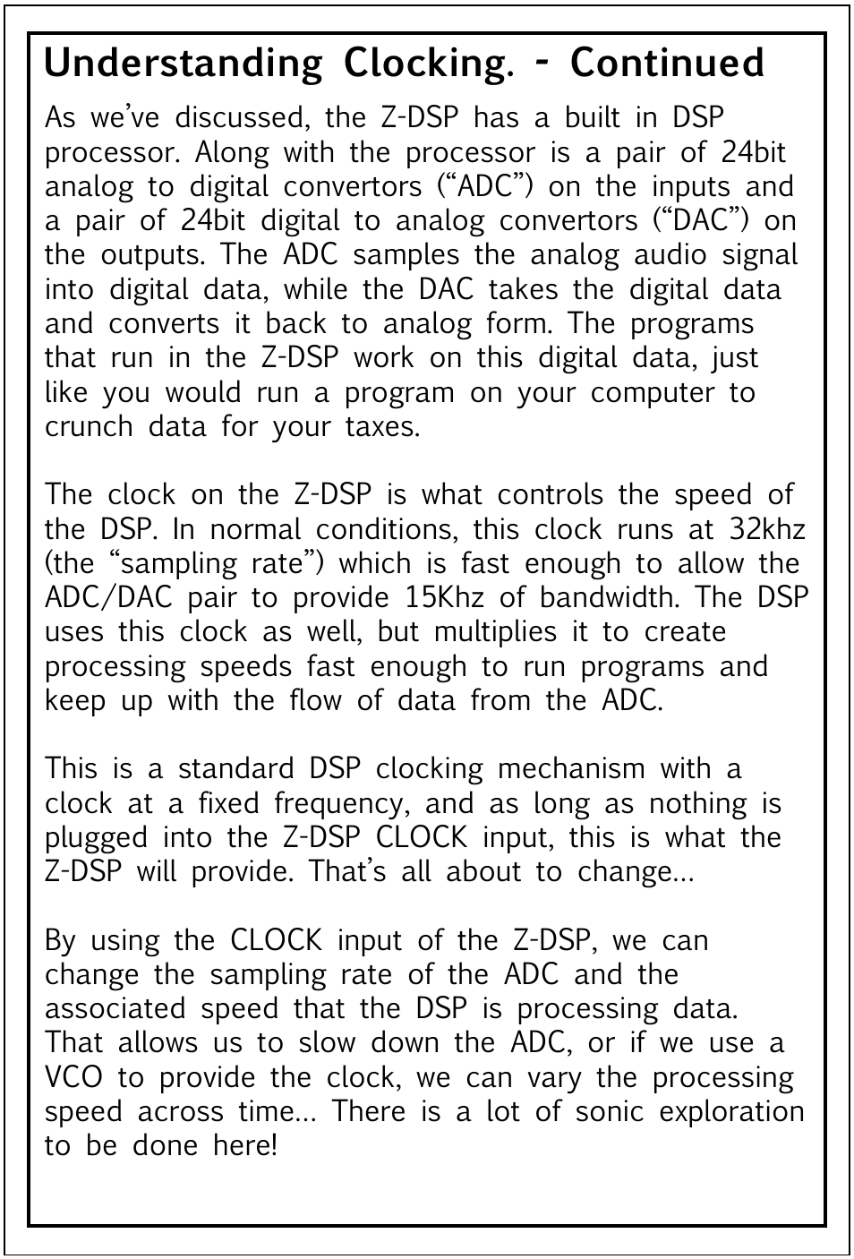 Understanding clocking. - continued | Tiptop Z-DSP User Manual | Page 14 / 19