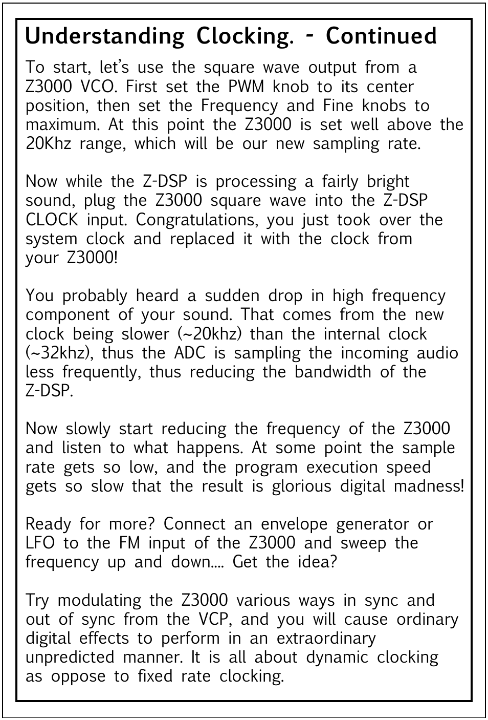 Understanding clocking. - continued | Tiptop Z-DSP User Manual | Page 15 / 19