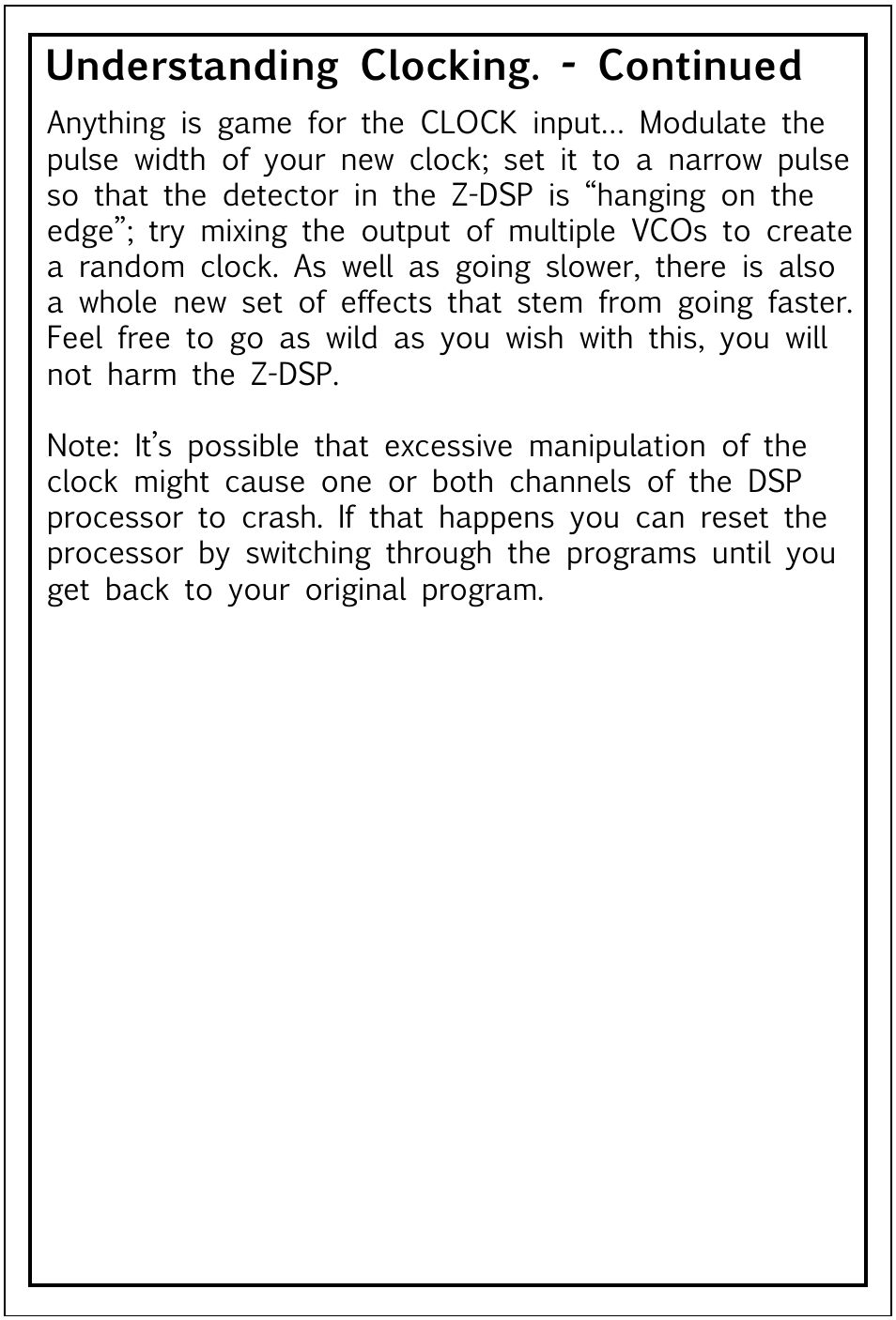 Understanding clocking. - continued | Tiptop Z-DSP User Manual | Page 16 / 19