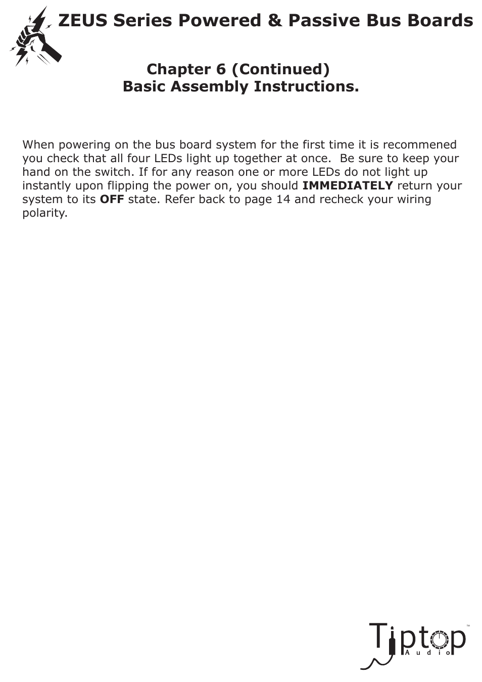 Zeus series powered & passive bus boards, Chapter 6 (continued) basic assembly instructions | Tiptop Powered Bus User Manual | Page 14 / 22