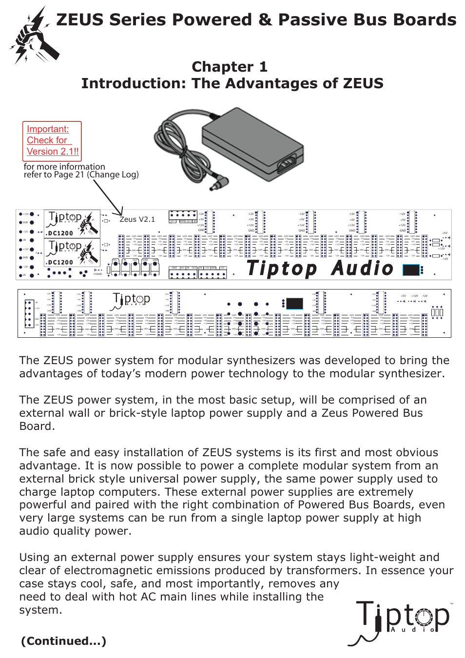 Zeus series powered & passive bus boards, Chapter 1 introduction: the advantages of zeus, Zeus v2.1 | D c 1 2 0 0 | Tiptop Powered Bus User Manual | Page 3 / 22