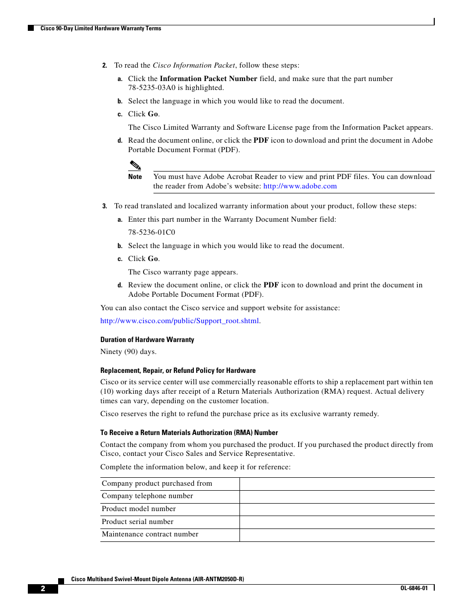 Cisco Multiband Swivel-Mount Dipole Antenna AIR-ANTM2050D-R User Manual | Page 2 / 14