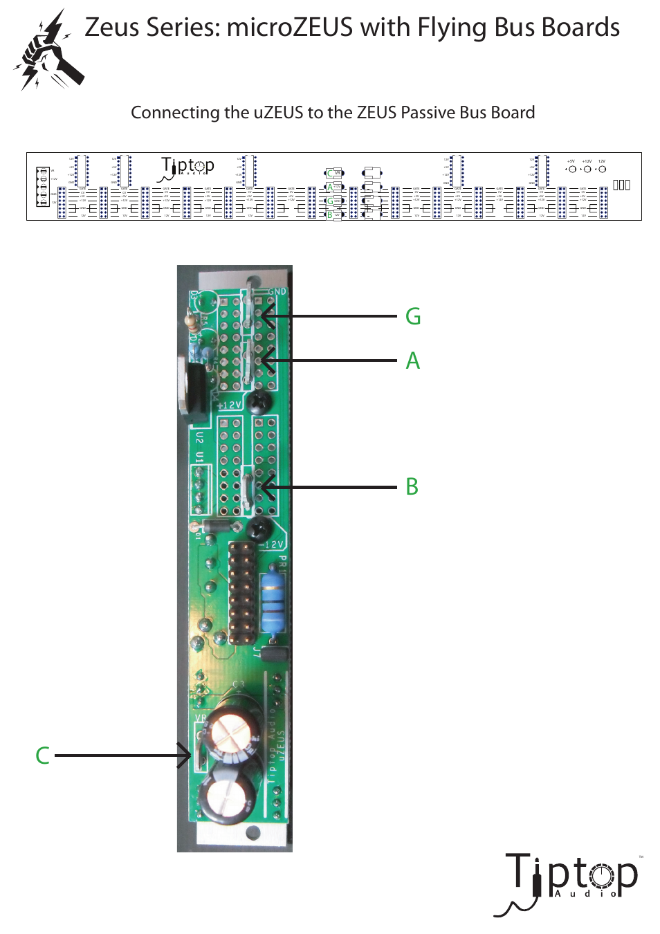 Conection diagram1.ai, Zeus series: microzeus with flying bus boards, Cg a b | Connecting the uzeus to the zeus passive bus board, Bg a c | Tiptop µZEUS Power User Manual | Page 6 / 6