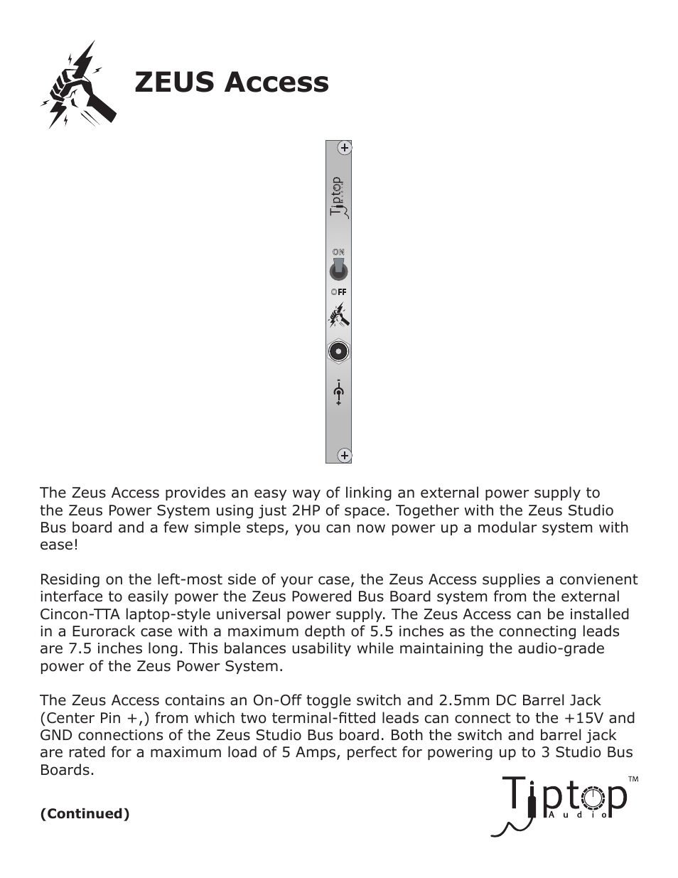 Zeus access | Tiptop Access User Manual | Page 2 / 6