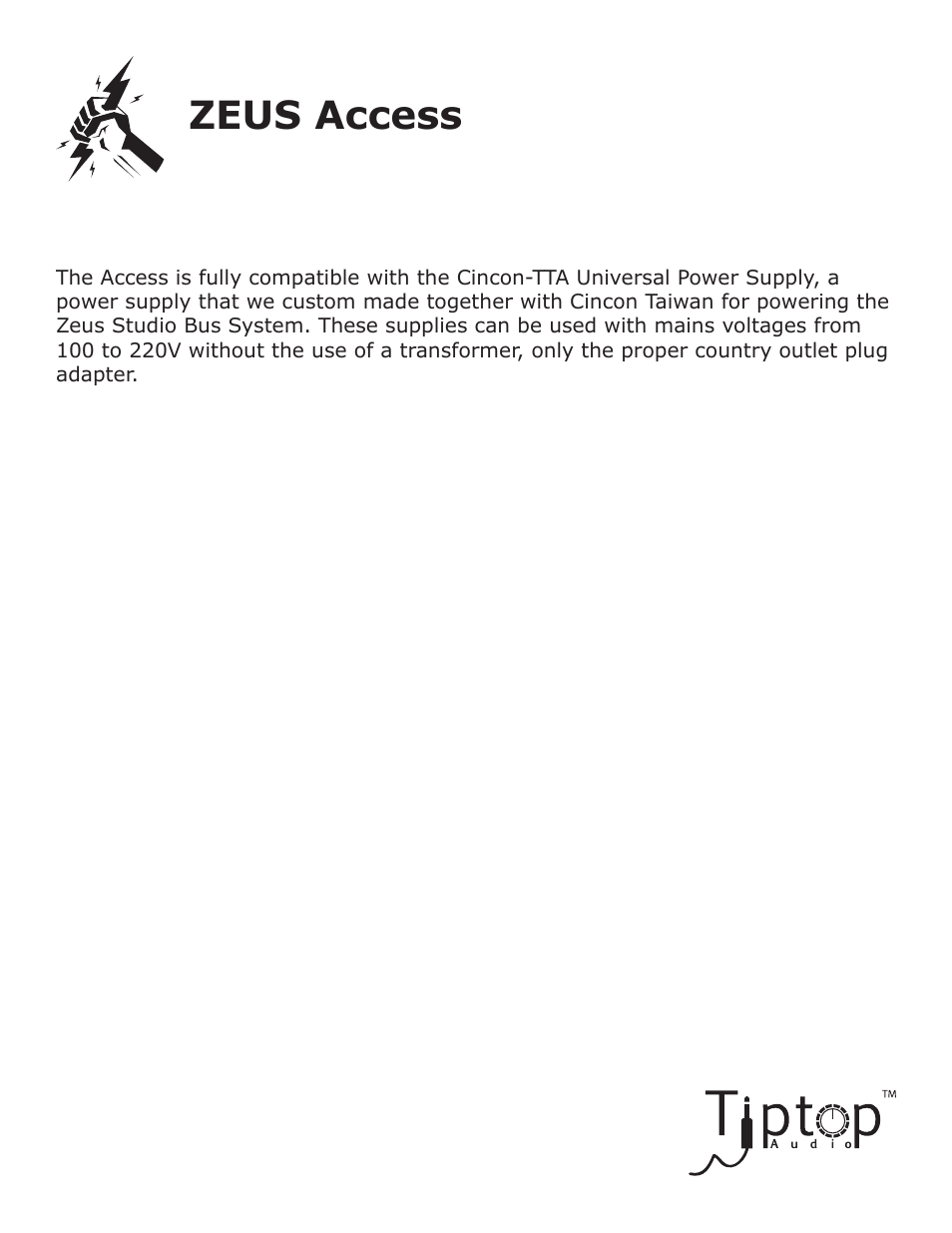 Zeus access | Tiptop Access User Manual | Page 3 / 6