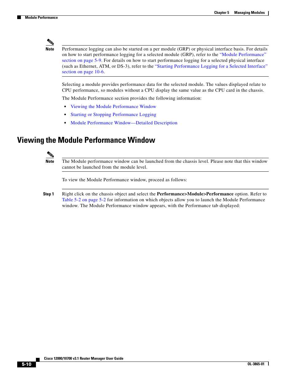 Viewing the module performance window | Cisco 10700 User Manual | Page 10 / 16