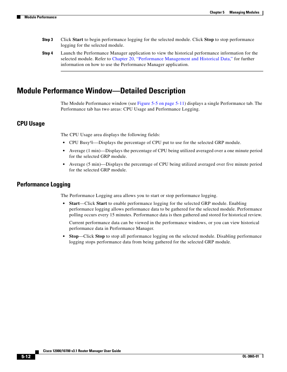 Module performance window-detailed description, Cpu usage, Performance logging | Module performance window—detailed description | Cisco 10700 User Manual | Page 12 / 16