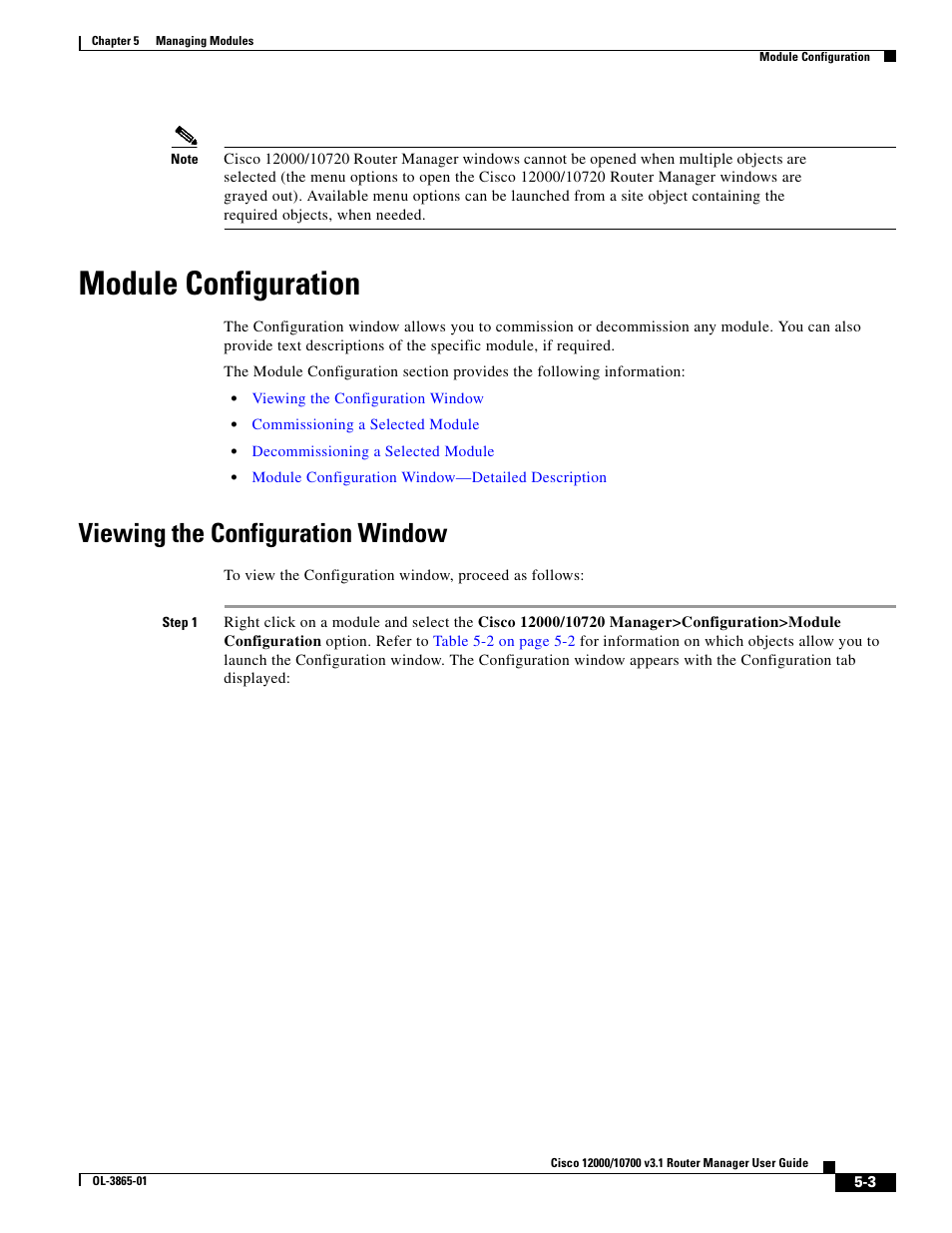 Module configuration, Viewing the configuration window | Cisco 10700 User Manual | Page 3 / 16