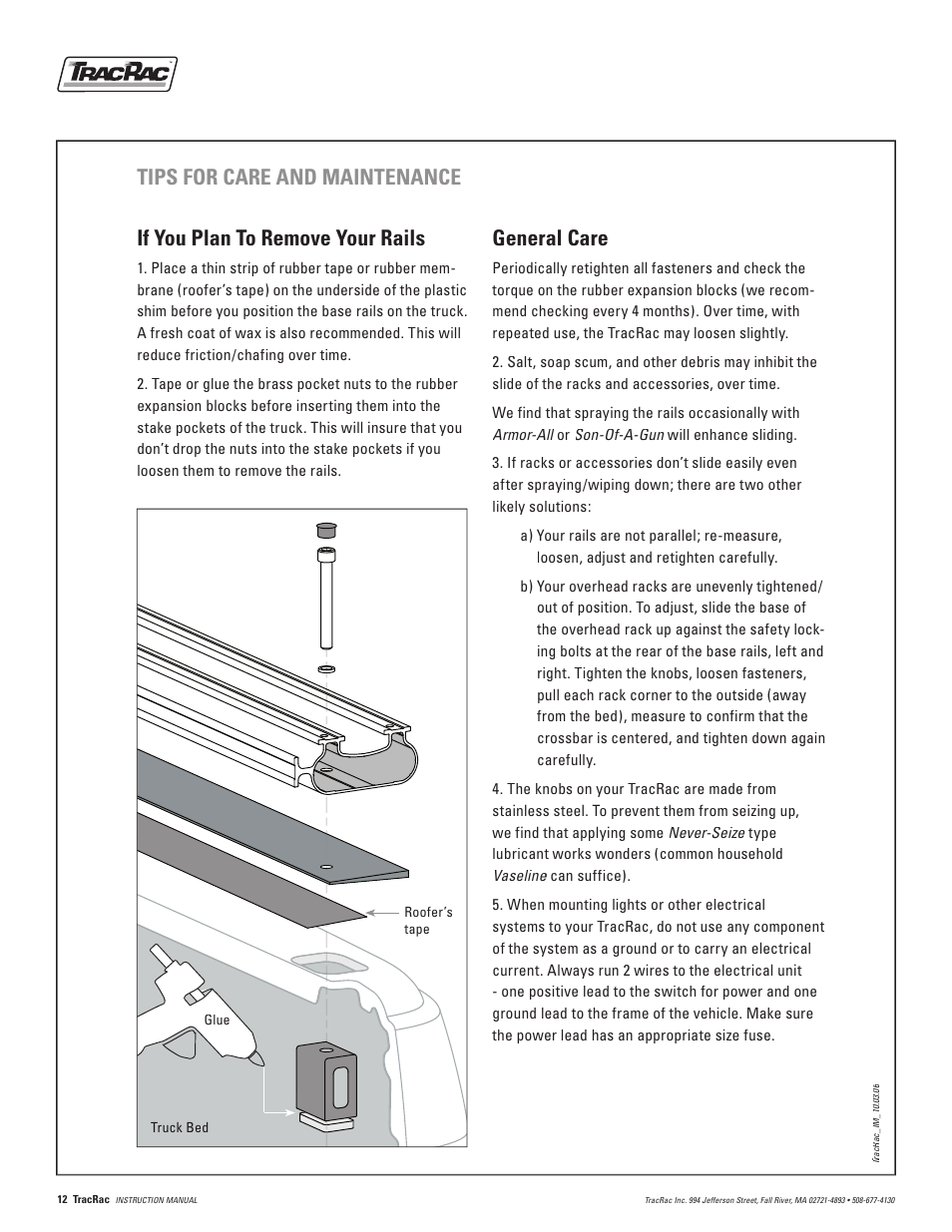 General care | TracRac IM TracRac User Manual | Page 12 / 12
