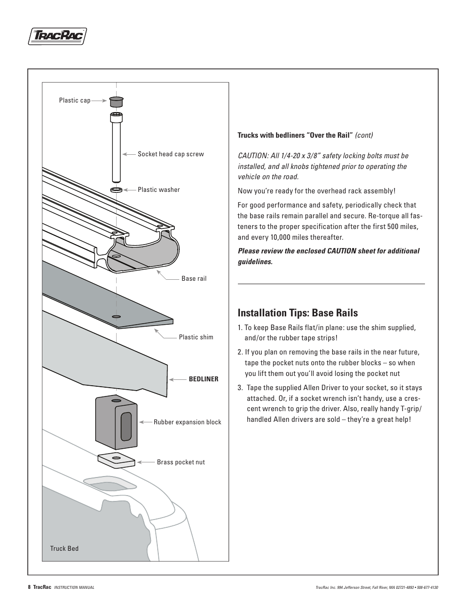 Installation tips: base rails | TracRac IM TracRac User Manual | Page 8 / 12