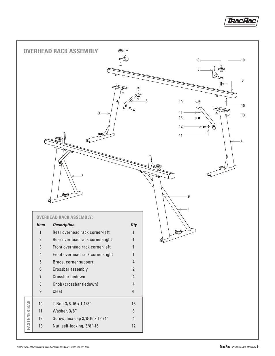 Overhead rack assembly | TracRac IM TracRac User Manual | Page 9 / 12