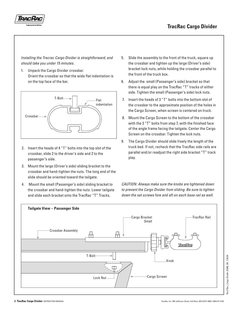 Tracrac cargo divider | TracRac IM Cargo Divider User Manual | Page 2 / 2