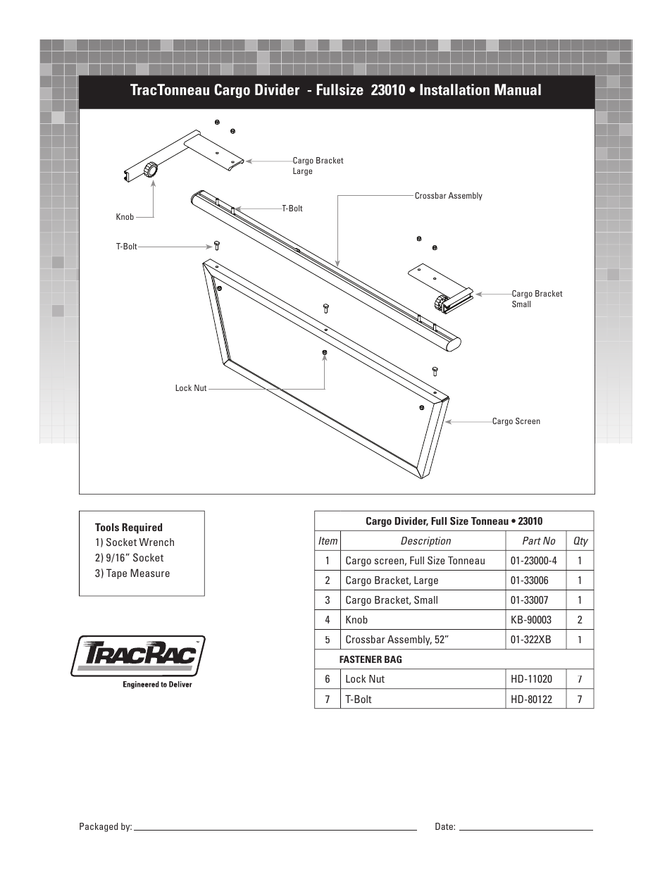 TracRac IM Cargo Divider for TracTonnuea User Manual | 2 pages
