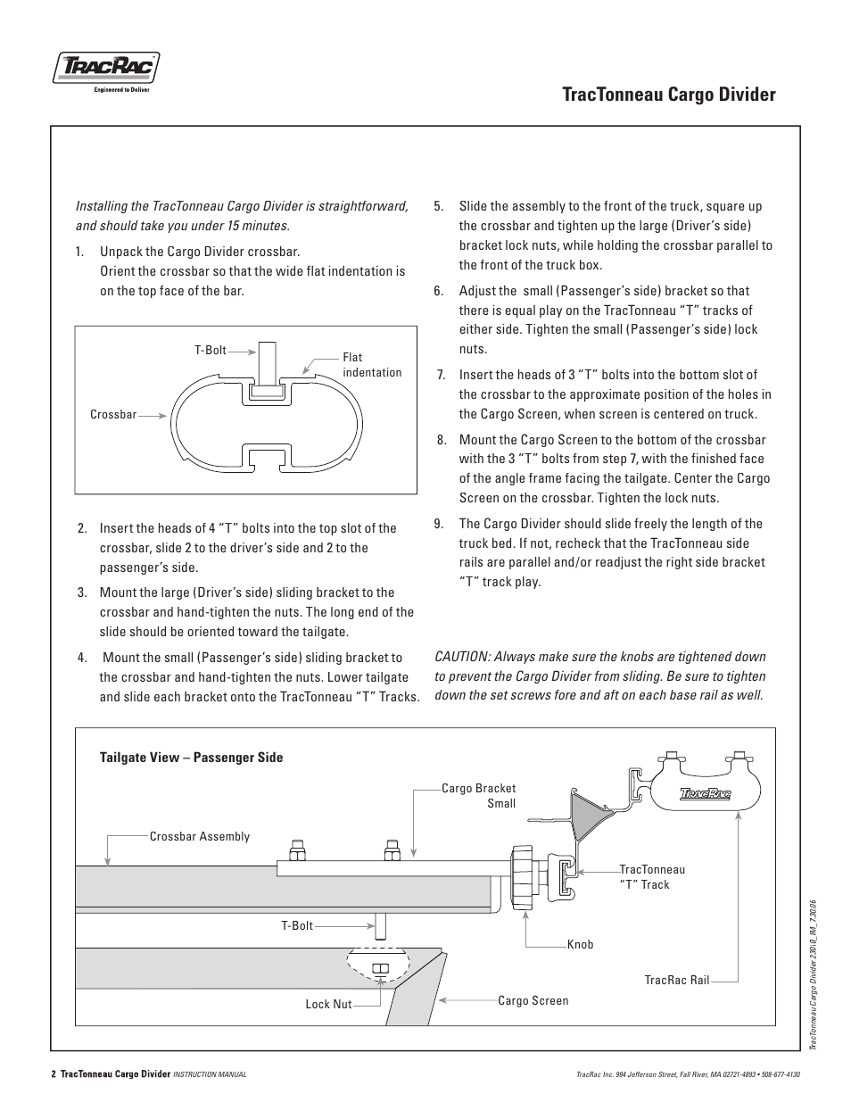 Tractonneau cargo divider | TracRac IM Cargo Divider for TracTonnuea User Manual | Page 2 / 2