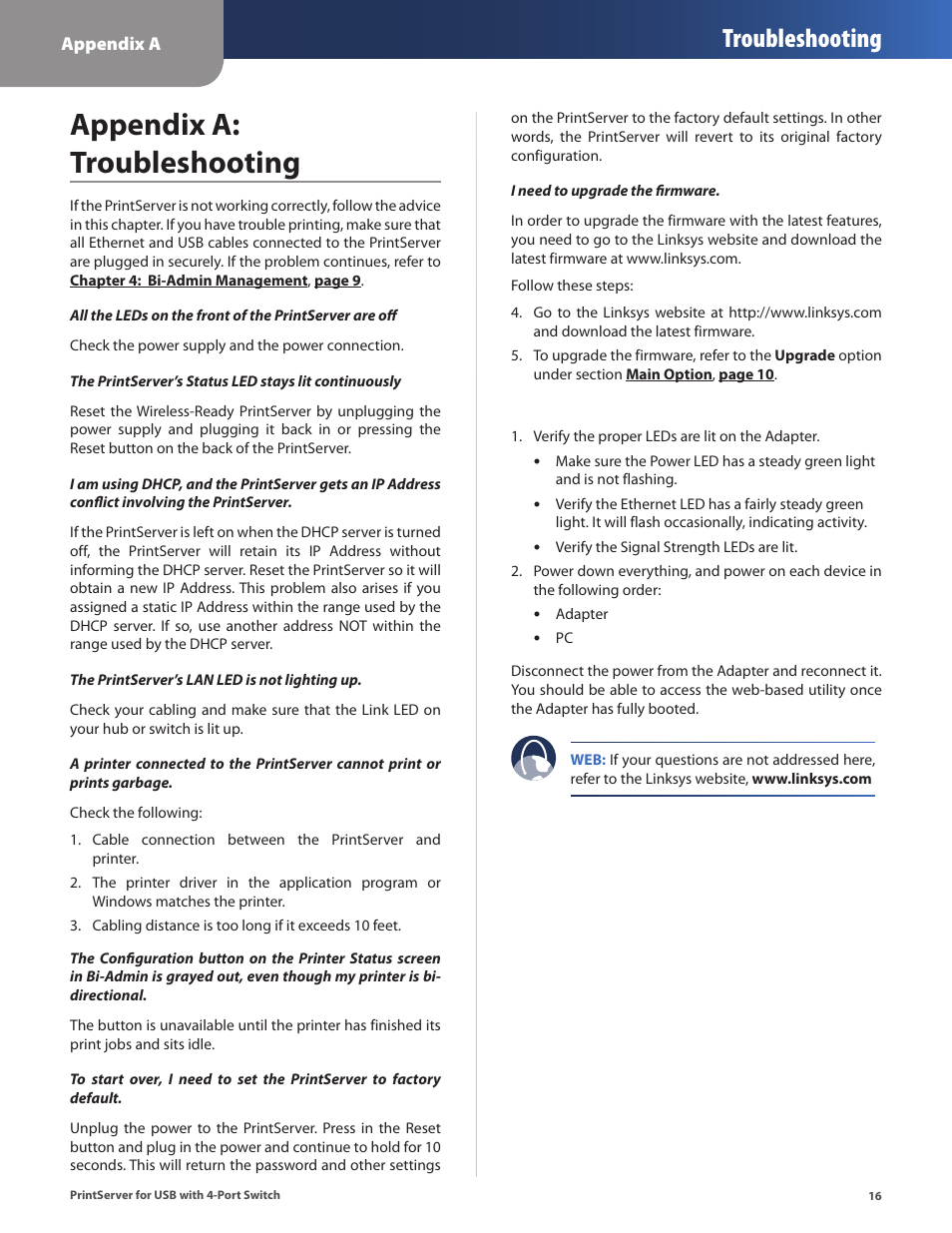 Appendix a: troubleshooting, Troubleshooting | Cisco PSUS4 User Manual | Page 19 / 41