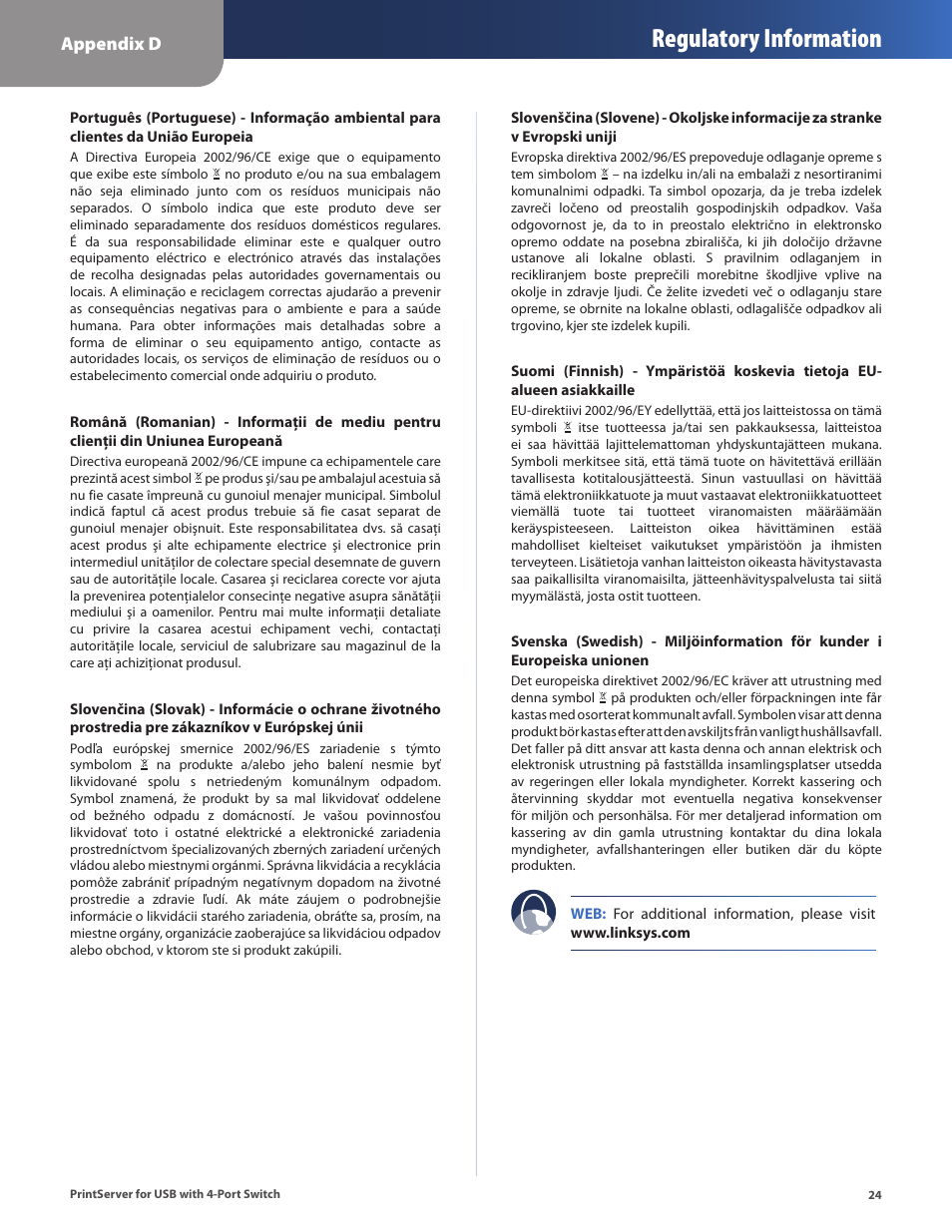 Regulatory information | Cisco PSUS4 User Manual | Page 27 / 41