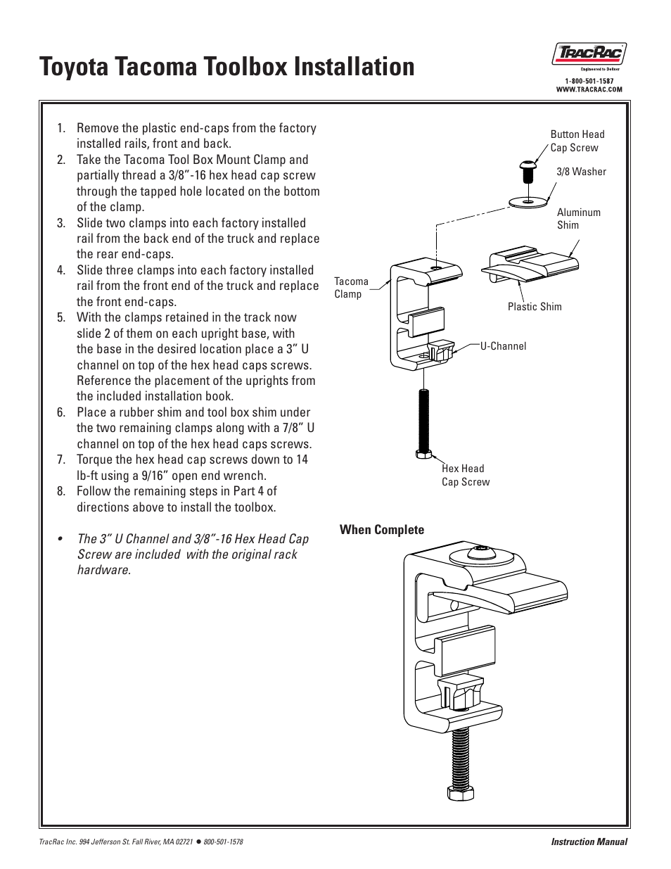 Toyota tacoma toolbox installation | TracRac IM T-Rac G2 User Manual | Page 11 / 14