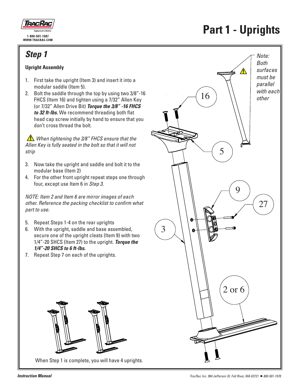 Part 1 - uprights, Step 1 | TracRac IM T-Rac G2 User Manual | Page 6 / 14
