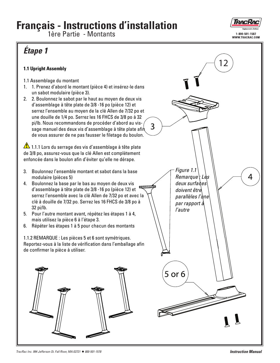 Français - instructions d’installation, Étape 1, 1ère partie - montants | TracRac IM TracONE User Manual | Page 13 / 18